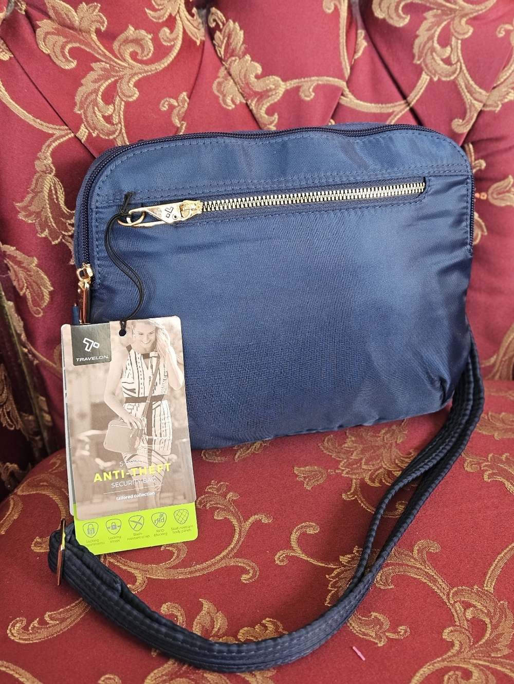 New Travelon Navy Blue Anti-Theft Crossbody Bag